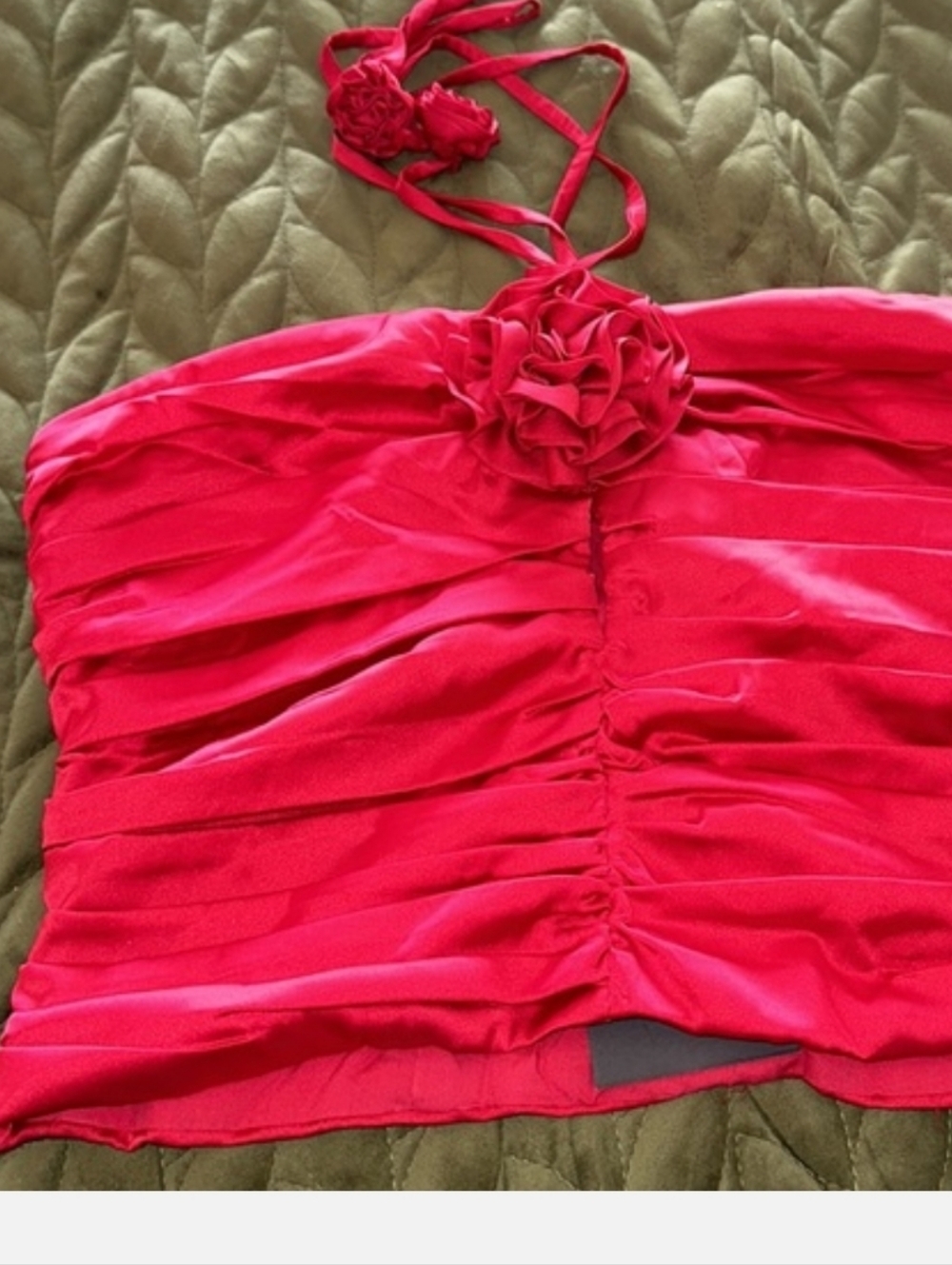 JLUXLABEL Berry 🍒ROSETTE🌹 Strapless Red Ruched Top - Picture 4 of 7